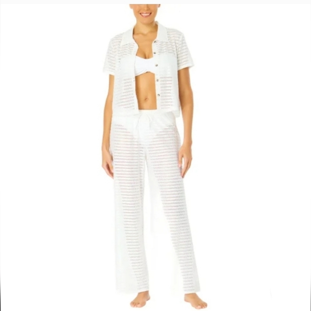 Hurley Women's S Wide Leg Mesh Swim Cover Up Pant + Button Up Top Set NWT
